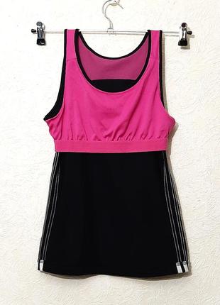 Adidas майка спортивная чёрная/розовая стрейч-трикотаж три белые полосы на девочку 42-44-468 фото