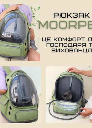 Рюкзак для кота з прозорими стінками переноска для подорожій із живітними до 7 кг зелена7 фото