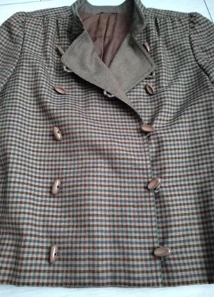 Пиджак блейзер жакет укороченный двухбортный гусиная лапка клетка шерсть5 фото
