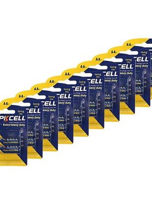 Комплект з 20 батарейок pkcell extra heavy duty aa r6p 1.5v по 2шт./блістер
