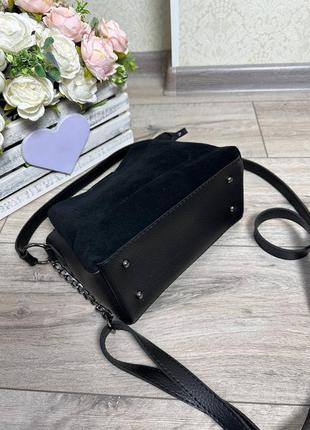 Женская стильная и качественная сумка из натуральной замши и эко кожи черная5 фото