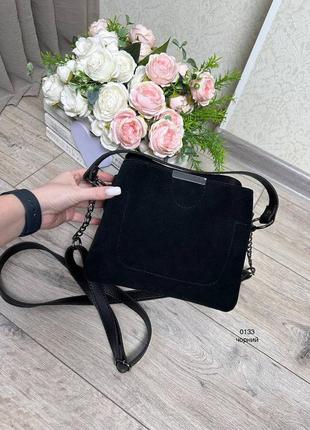 Женская стильная и качественная сумка из натуральной замши и эко кожи черная4 фото