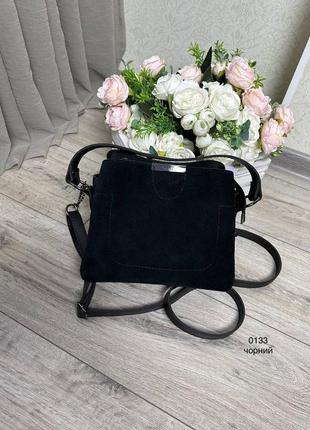 Женская стильная и качественная сумка из натуральной замши и эко кожи черная3 фото