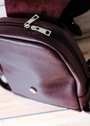 Жіночий шкіряний рюкзак женева, натуральна шкіра флотар, колір слива5 фото