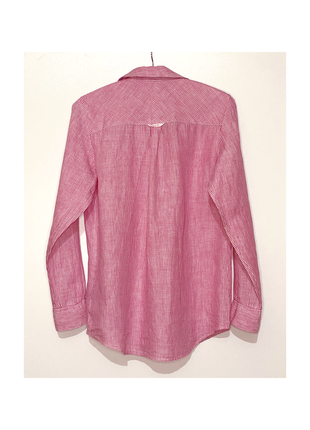 M-l сорочка лляна натуральний льон жіноча смужечка довгий рукав рожевий білий3 фото