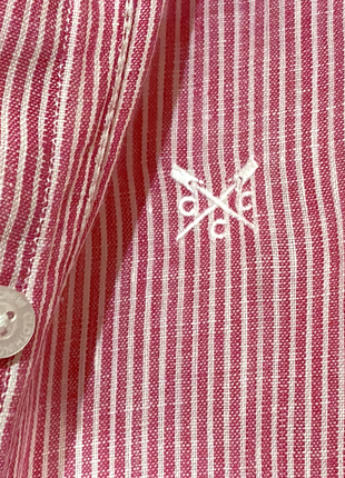 M сорочка лляна натуральний льон жіноча смужечка довгий рукав рожевий білий7 фото