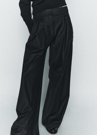 Новые черные брюки из шерсти брюки zara 8260/506 классические брюки палаццо с высокой посадкой широкие брюки черные брюки палаццо4 фото