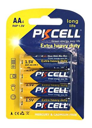Батарейка pkcell extra heavy duty aa r6p 1.5v, 4шт/блістер