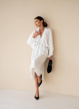 Розкішна легка, повітряна жіноча сукня міді з мусліну вільного крою9 фото