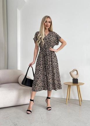 Леопардовое платье средней длины жатка3 фото