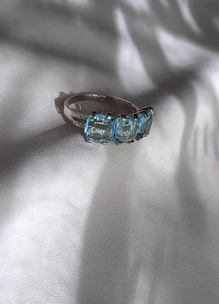 🫧 17 ; 17.5 размер кольцо серебро фианит голубой 6
