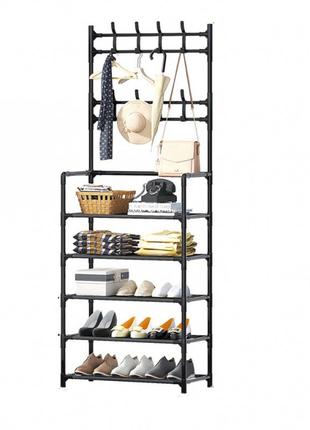 Напольная вешалка для одежды new simple floor clothes rack size с полками и крючками1 фото