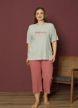 Жіноча піжама в рубчик футболка та бріджи р.xl,2xl,3xl,4xl туреччина3 фото