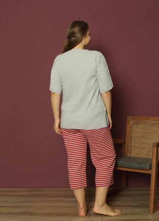Жіноча піжама в рубчик футболка та бріджи р.xl,2xl,3xl,4xl туреччина4 фото