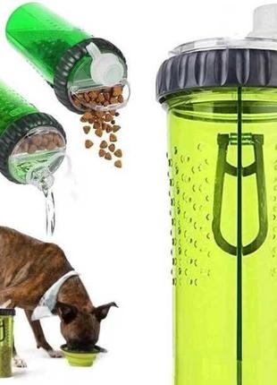 Поїлка-годівниця для тварин подвійна зі складною мискою pet drink bottle зелена