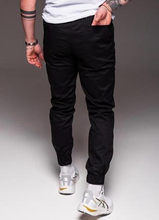 Мужские стильные коттоновые штаны джоггеры на резинке чёрные5 фото
