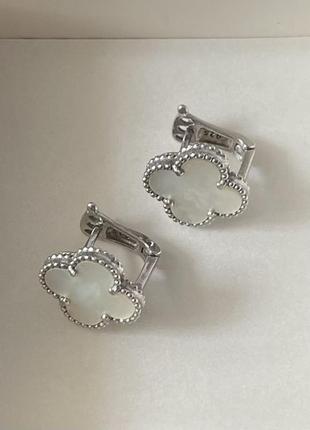 Серьги в стиле van cleef серебро 925 пробы с перламутром