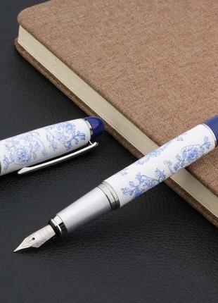 Перова чорнильна ручка "asian luxury", відкрите перо "genius iridium" із середнім наконечником,  порцелянова5 фото