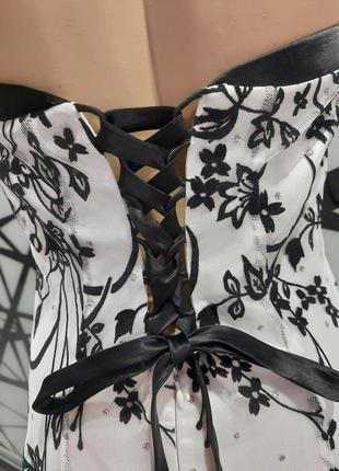 Роскошное белое вечернее, свадебное платье с черным набивным принтом в серебрянный селкий горох от nightway 40-4210 фото