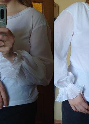 Батистова блуза трикотажна футболка біла з пишними рукавами bluamore4 фото