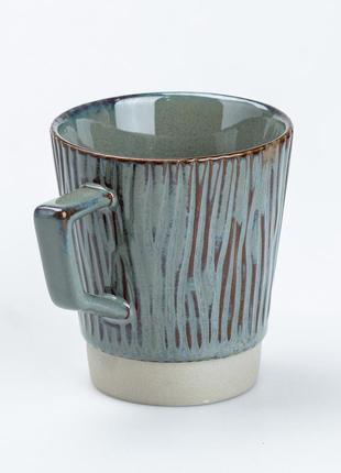 Чашка керамическая для чая и кофе 300 мл в стиле ретро зеленая2 фото