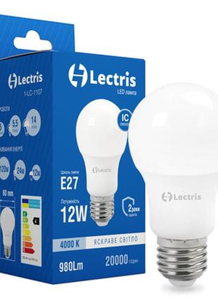 Светодиодна лампа led lectris a60 12w 4000k 220v e27