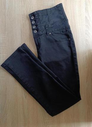 Чорні джинси з міні корсетом, штани2 фото