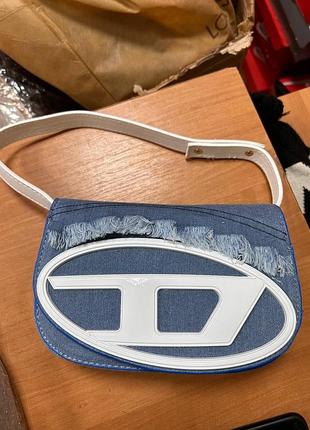 Diesel 1dr denim iconic shoulder bag blue white 20x13