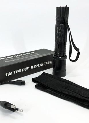 Тактический светодиодный фонарик с отпугивателем police bl-1101 зу 220в + чехол2 фото