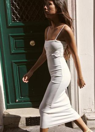 Трикотажное белое платье женский zara new4 фото