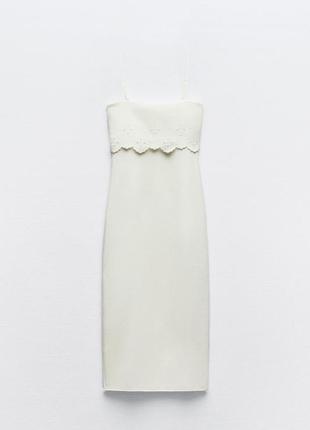 Трикотажное белое платье женский zara new5 фото
