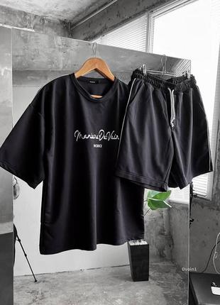 Мужской летний костюм оверсайз футболка + шорты черный спортивный костюм на лето (b)