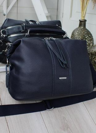 Женская стильная и качественная сумка из эко кожи синяя7 фото
