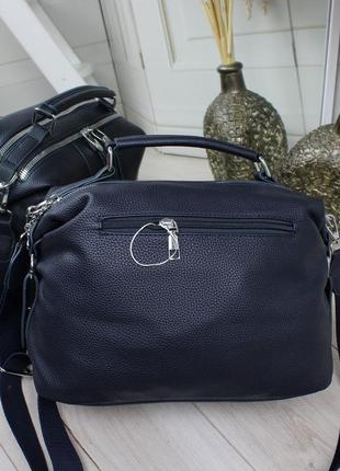 Женская стильная и качественная сумка из эко кожи синяя6 фото