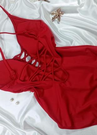 Неймовірно сексуальний суцільний червоний купальник із шнурівкою dorina8 фото