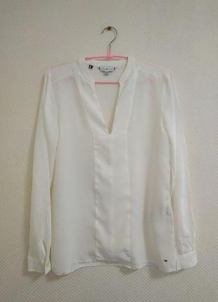 Жіноча біла блуза  tommy hilfiger - блузка з віскози з v-подібним вирізом3 фото