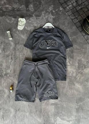 Чоловічий літній костюм nike футболка + шорти сірий комплект найк на літо (b)