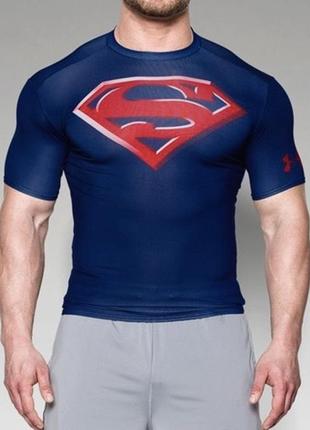 Оригинальная компрессионная спортивная футболка under armour x dc comics superman9 фото
