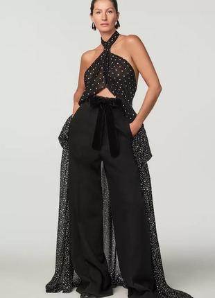 Широкие черные шерстяные брюки stefano pelati x zara
