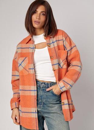 Тепла жіноча сорочка в клітинку на гудзиках - помаранчевий цвет, xl (є розміри)