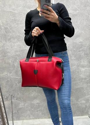 Женская стильная и качественная сумка из эко кожи красная5 фото