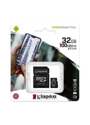 Карта памяти kingston microsdhc 32gb canvas select plus class 10 uhs-i u1 v10 a1 + sd-адаптер 2