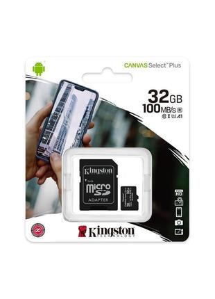 Картка пам'яті kingston microsdhc 32 gb canvas select plus class 10 uhs-i u1 v10 a1 + sd-адаптер2 фото