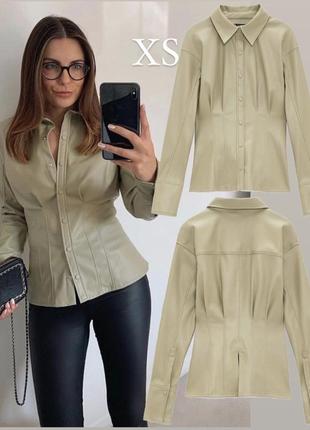 Кожаная рубашка zara из эко кожи плотная, очень качественная