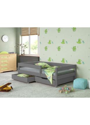Дитяче дерев'яне букове ліжко  mix nove  сіре з захисним бортиком2 фото