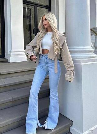Трендовий бежевий короткий тренч zara оригінал