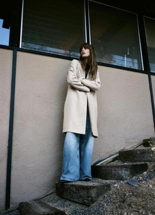 Zara шерстяной кардиган, пальто, блейзер, пальто оверсайз, шерстяное пальто