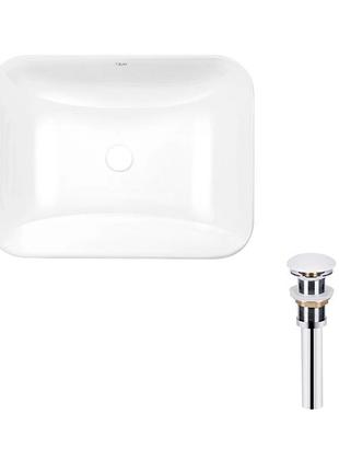 Комплект qtap scorpio: раковина врізна прямокутна 500х380х145 мм white + донний клапан pu02