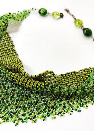 Кольє хустка хустинка з бісеру ручна робота зелена зелений мікс яскрава handmade