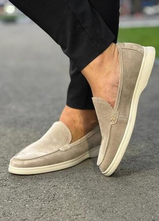 Чоловічі лофери бежеві замшеві туфлі, мокасини з натуральної замші
